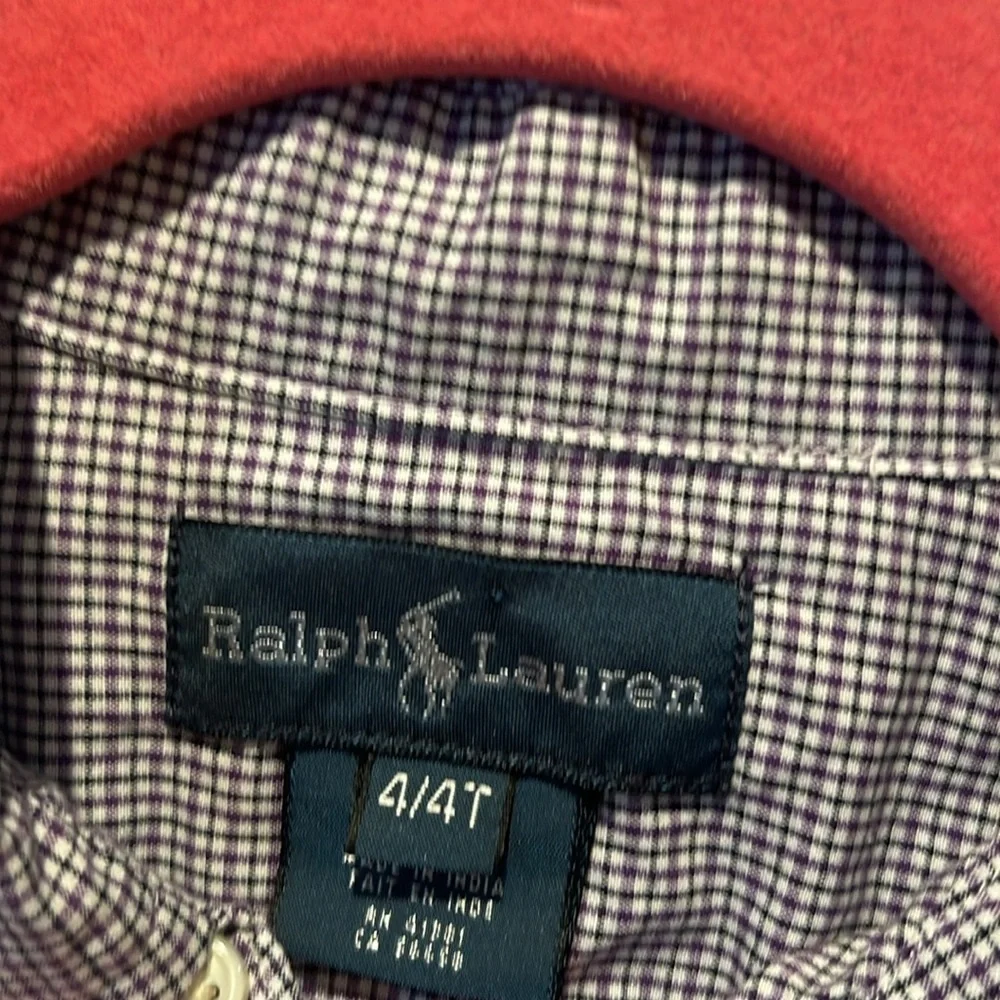 Ralph Lauren Boy’s Blue and Purple Plaid Shirt Size 4/4T 100% Cotton